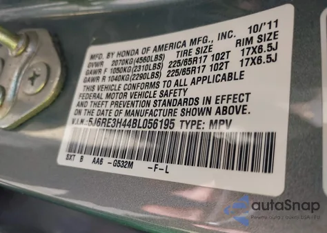 2011 Honda Cr-V Se z USA, uszkodzony, nr VIN 5J6RE3H44BL056195